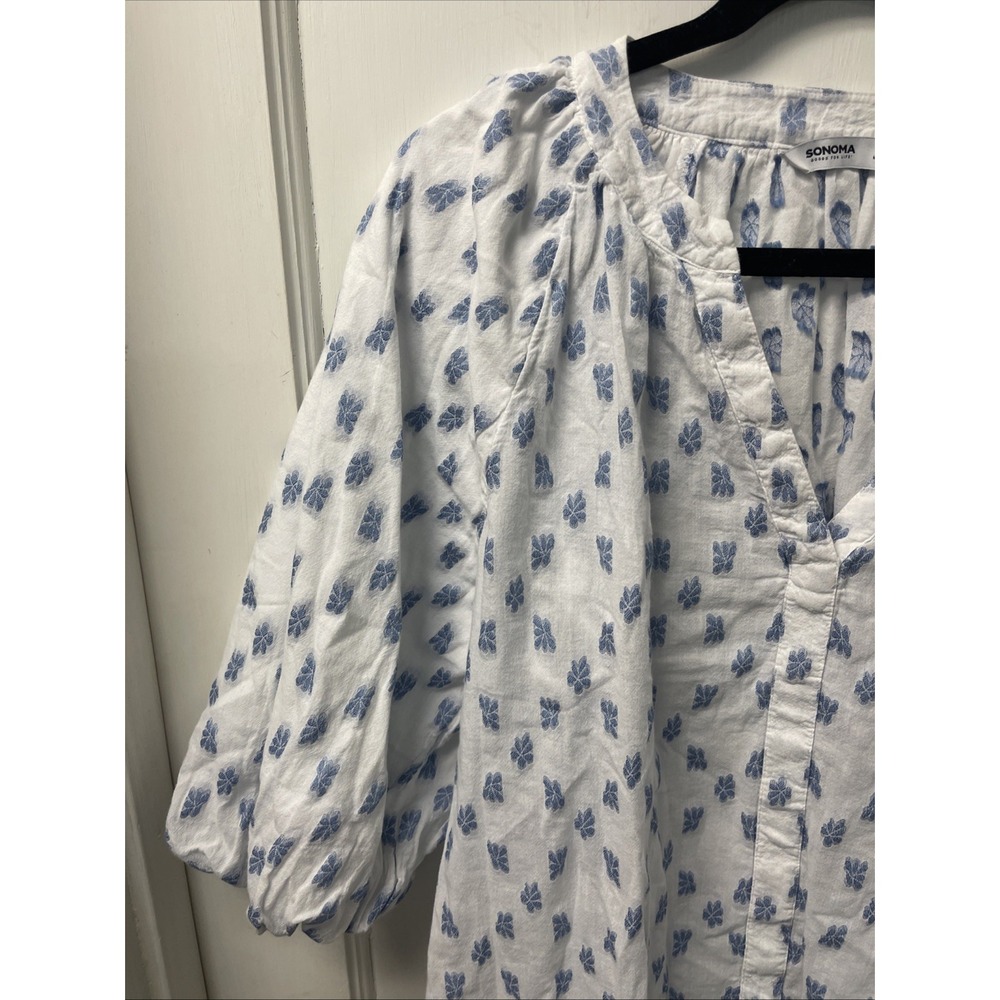 Sonoma Goods For Life Blouse Top Women's XL Blue Floral Rayon 3/4 Sleeve Peasant - Picture 11 of 13